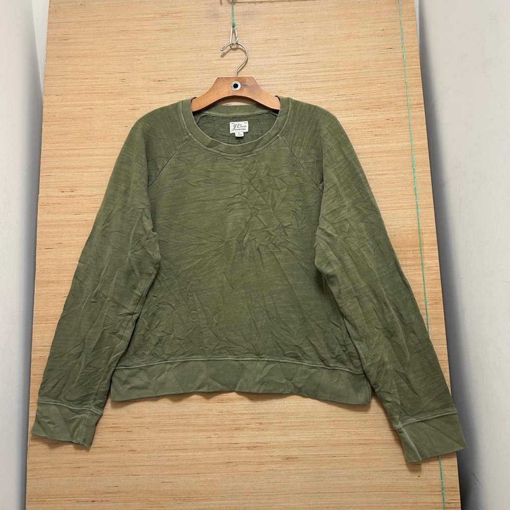 J.Crew Vintage Fleece Sweatshirt Olive Green Raglan Sleeve Crew Neck Large